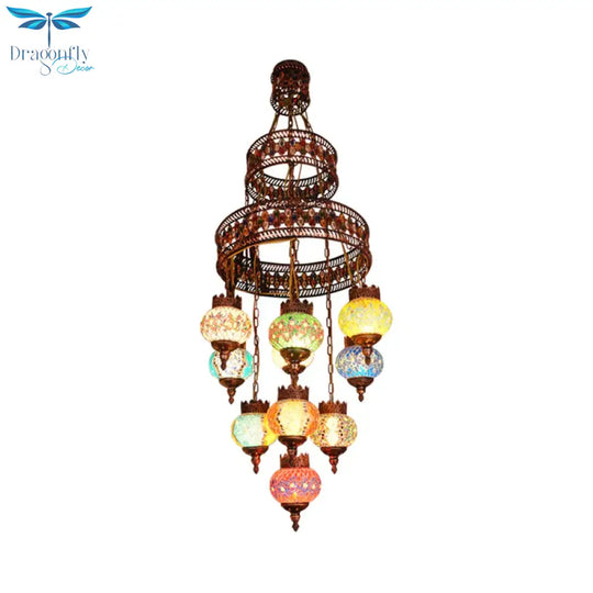 Lantern Bedroom Pendant Lighting Bohemia Stained Glass 10 Lights Purple Chandelier Light