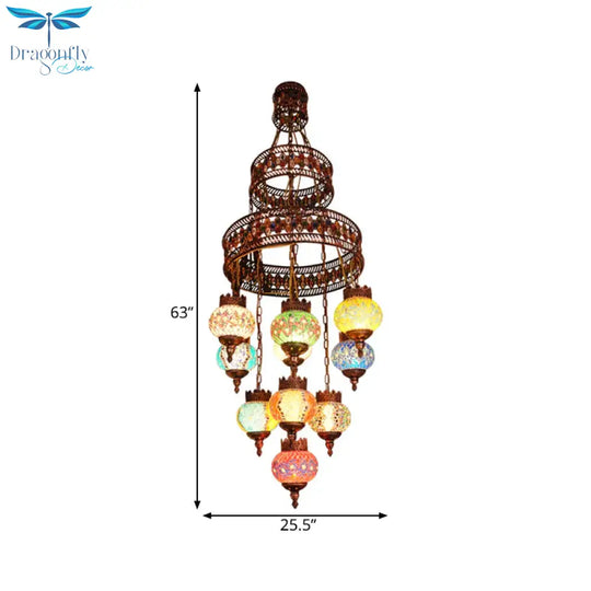 Lantern Bedroom Pendant Lighting Bohemia Stained Glass 10 Lights Purple Chandelier Light