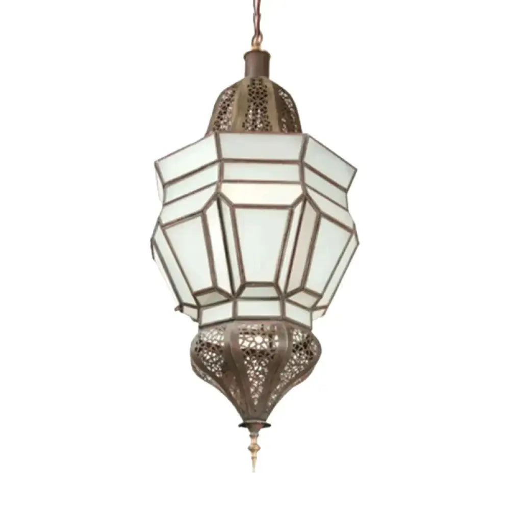 Lantern Corridor Chandelier Mediterranean Style White Frosted Glass 3 - Bulb Brass Hanging Light Kit
