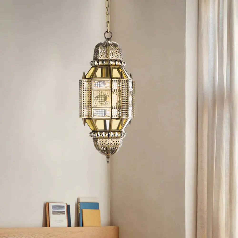 Lantern Metal Hanging Chandelier Arab 3 Bulbs Hallway Ceiling Pendant Lamp In Brass