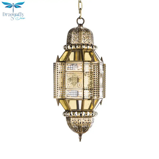 Lantern Metal Hanging Chandelier Arab 3 Bulbs Hallway Ceiling Pendant Lamp In Brass