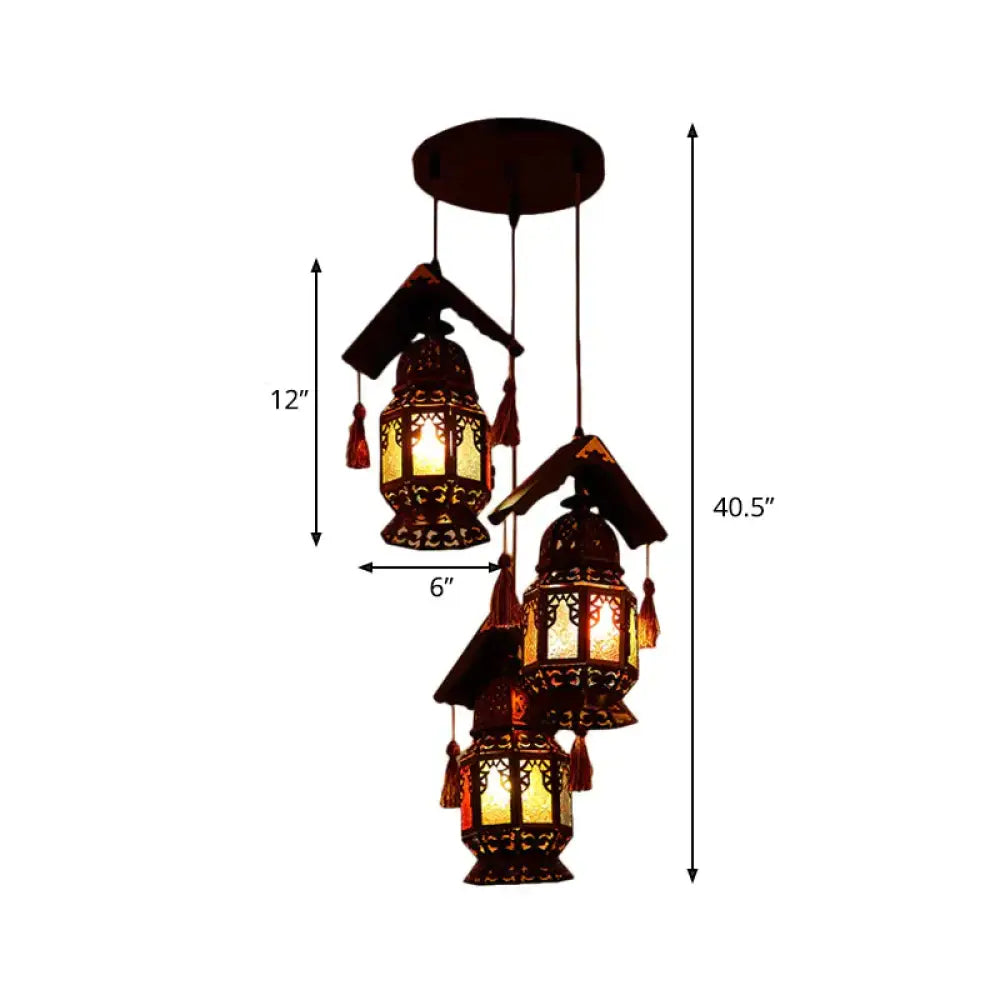 Lantern Metallic Chandelier Lamp Decorative 3 Heads Living Room Hanging Light Fixture In Bronze