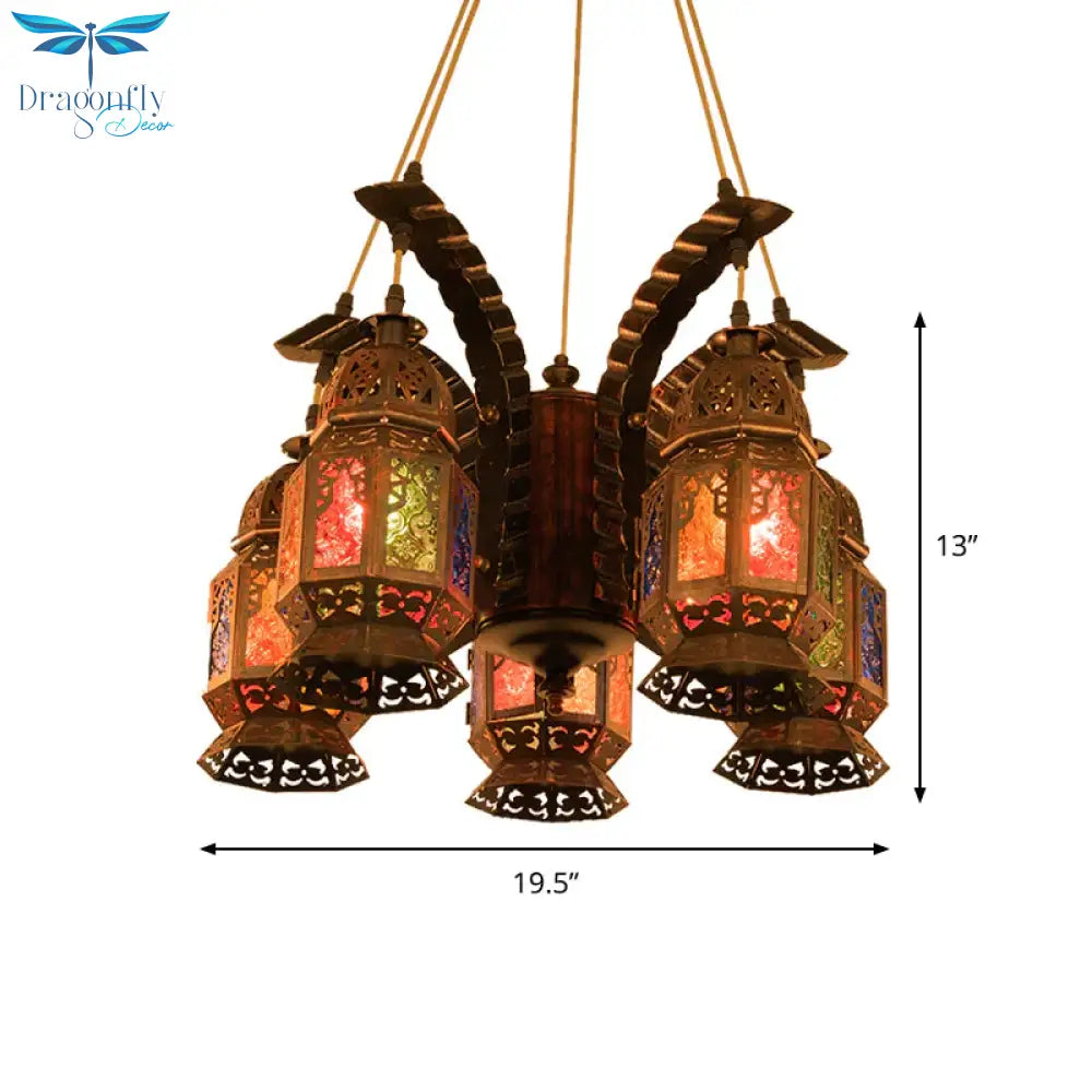 Lantern Metallic Chandelier Pendant Lamp Vintage 5 Bulbs Restaurant Hanging Light Fixture In Copper