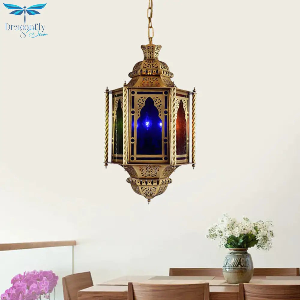 Lantern Restaurant Chandelier Arabian Metal 3 Bulbs Brass Suspended Lighting Fixture