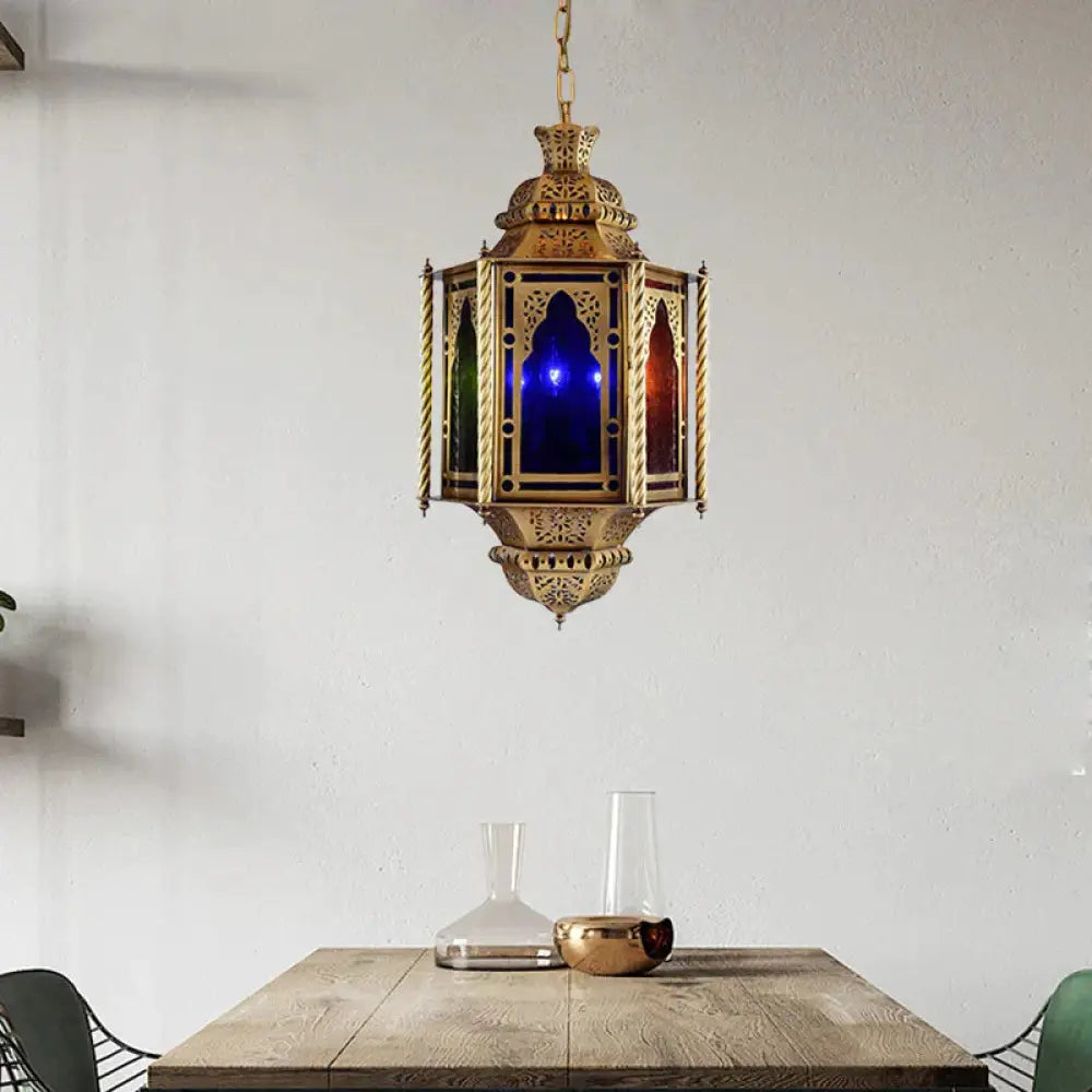 Lantern Restaurant Chandelier Arabian Metal 3 Bulbs Brass Suspended Lighting Fixture