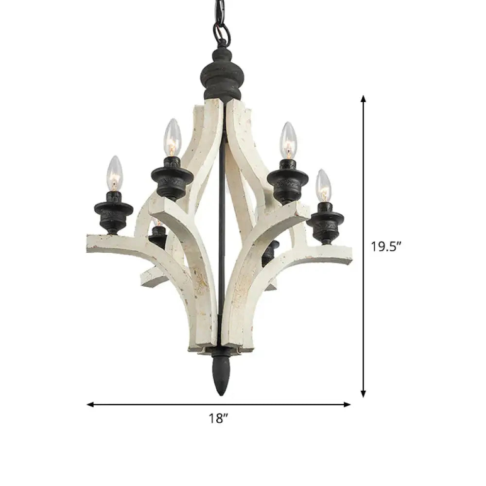 Laser - Cut Chandelier Lamp Nordic Wood 4 Heads White Pendant Lighting Fixture With Adjustable Chain