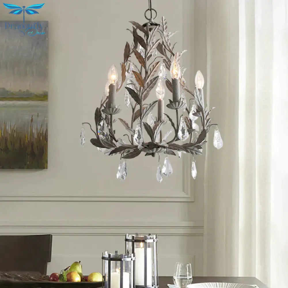 Leaf Hanging Chandelier Traditional 5 - Bulb Dangling Crystal Bead Suspended Lighting Fixture In