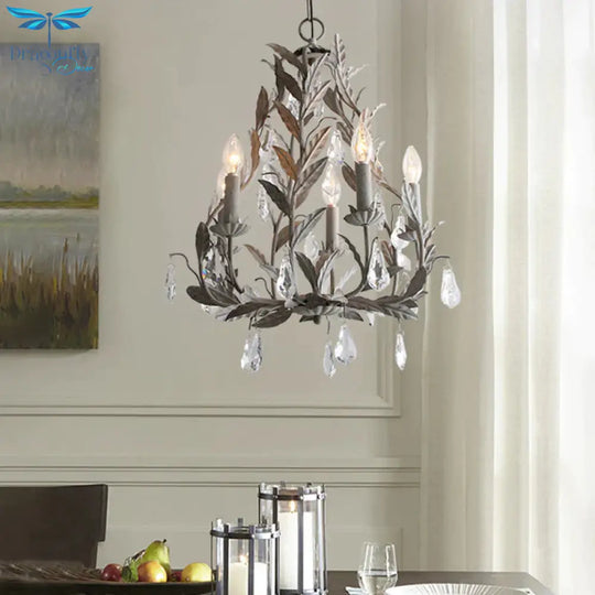Leaf Hanging Chandelier Traditional 5 - Bulb Dangling Crystal Bead Suspended Lighting Fixture In