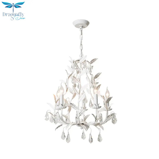 Leaf Hanging Chandelier Traditional 5 - Bulb Dangling Crystal Bead Suspended Lighting Fixture In