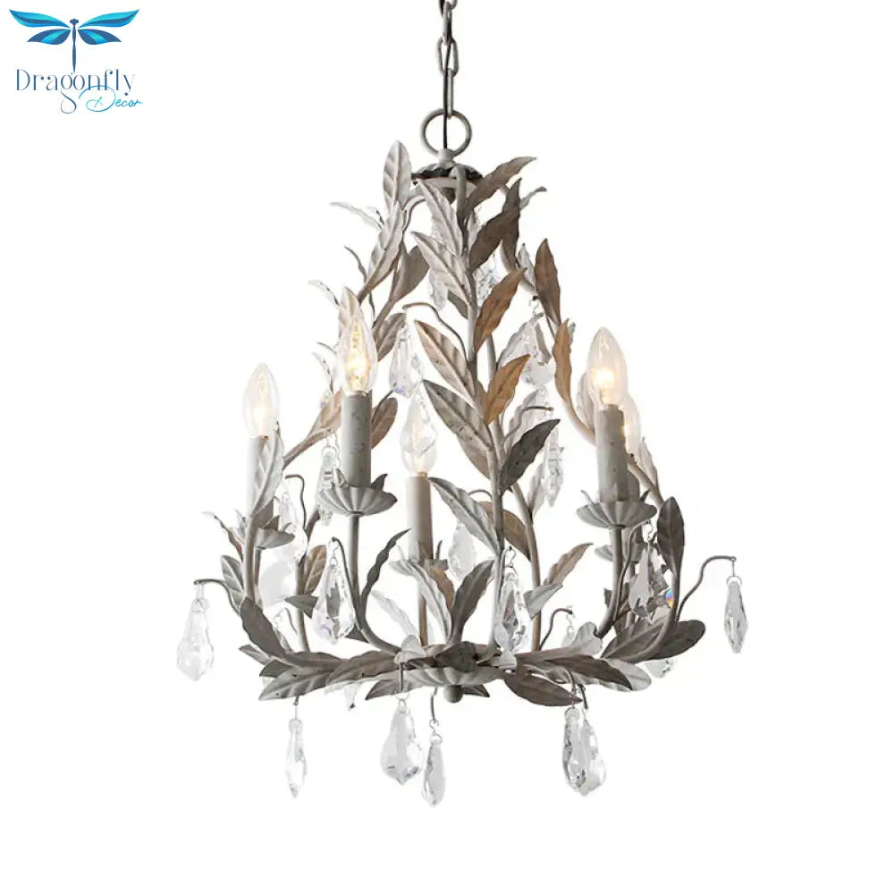 Leaf Hanging Chandelier Traditional 5 - Bulb Dangling Crystal Bead Suspended Lighting Fixture In
