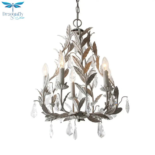 Leaf Hanging Chandelier Traditional 5 - Bulb Dangling Crystal Bead Suspended Lighting Fixture In