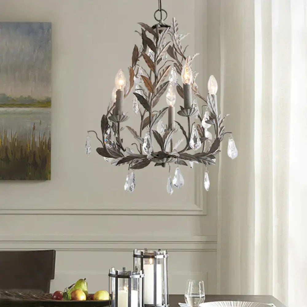 Leaf Hanging Chandelier Traditional 5 - Bulb Dangling Crystal Bead Suspended Lighting Fixture In