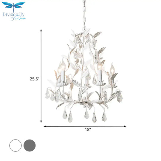Leaf Hanging Chandelier Traditional 5 - Bulb Dangling Crystal Bead Suspended Lighting Fixture In