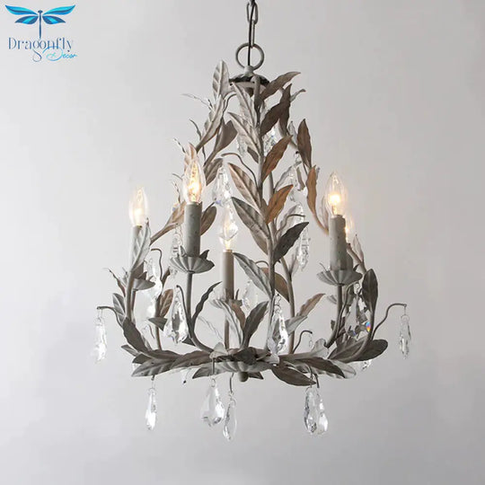 Leaf Hanging Chandelier Traditional 5 - Bulb Dangling Crystal Bead Suspended Lighting Fixture In