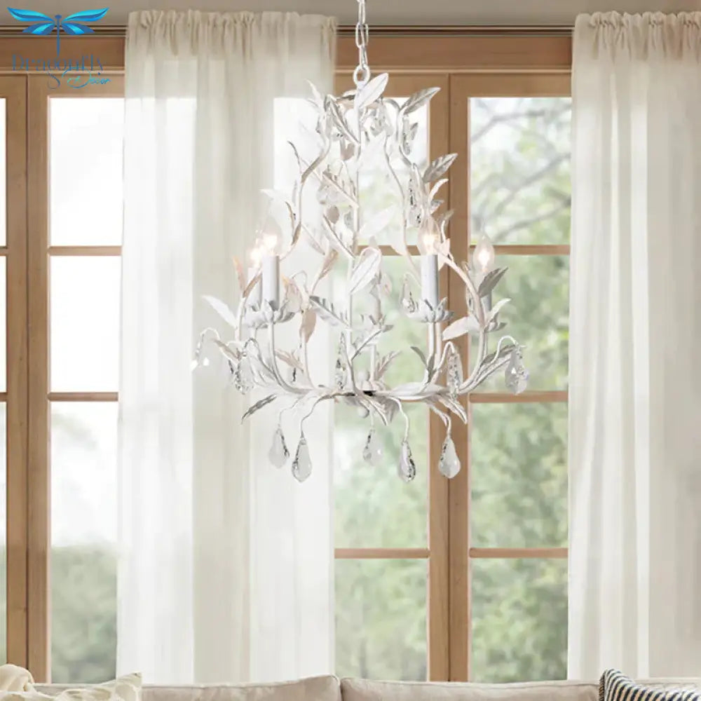 Leaf Hanging Chandelier Traditional 5 - Bulb Dangling Crystal Bead Suspended Lighting Fixture In
