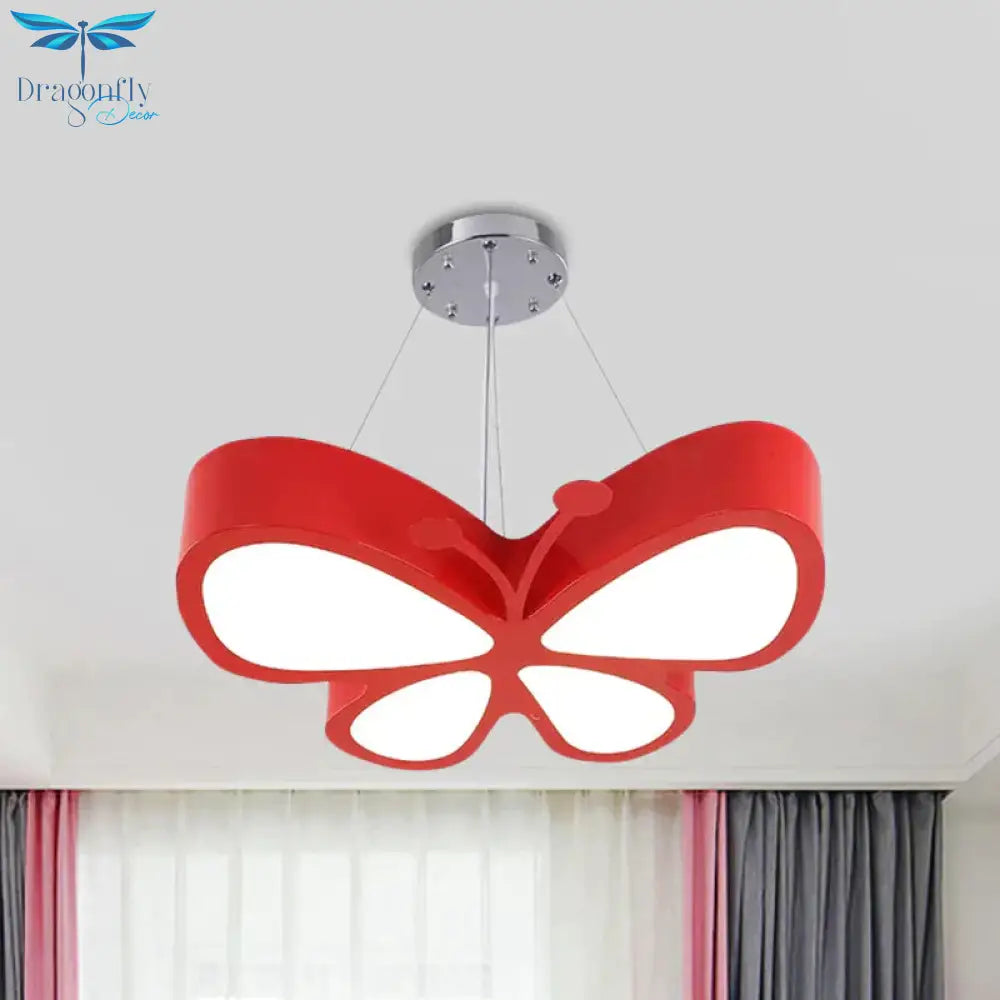 Led Bedroom Chandelier Lamp Kids Red/Yellow/Green Hanging Ceiling Light With Butterfly Acrylic