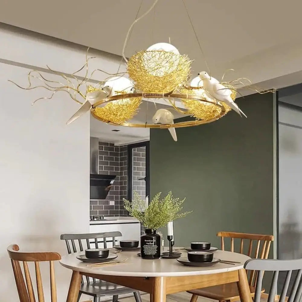 Led Bird Nest Modern Gold Ceiling Chandelier Vintage Oriental Industrial Nordic Lustre Lamp For