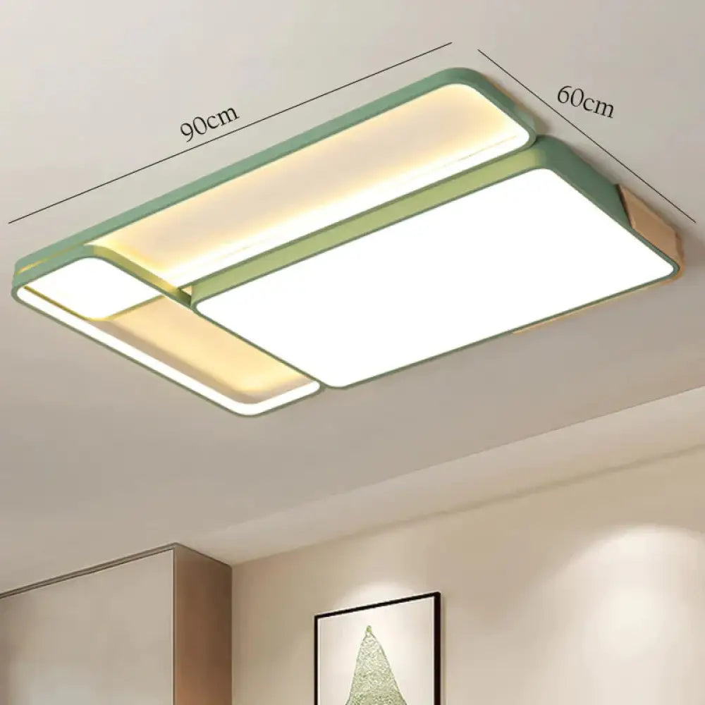 Led Ceiling Lamp Rectangular Light In The Bedroom Decoration Living Room Green / Dia90Cm White Light
