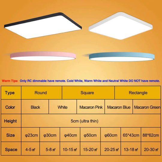 Led Ceiling Light Modern Panel Lamp Lighting Fixture Surface Mount Flush Remote Control