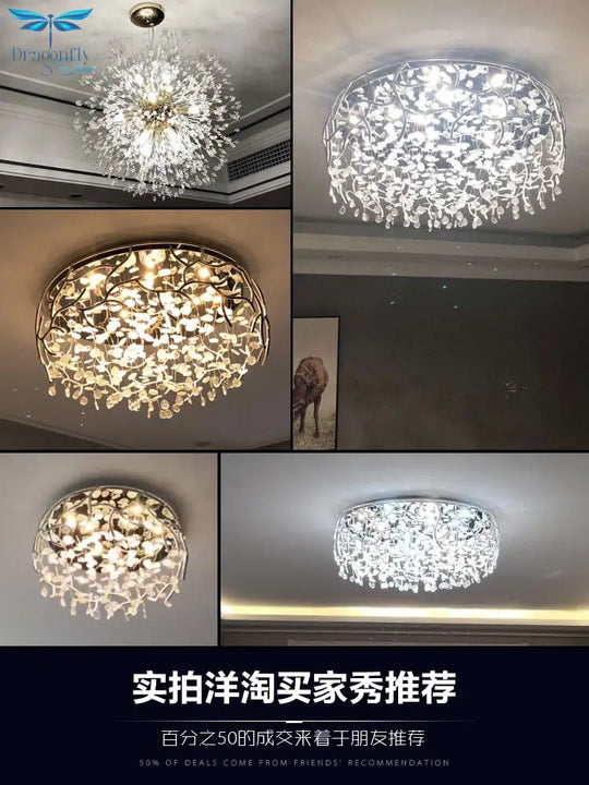 Led Ceiling Lights Crystal Art Leaves Modern Lamp Nordic Home Decoration Bedroom Living Room
