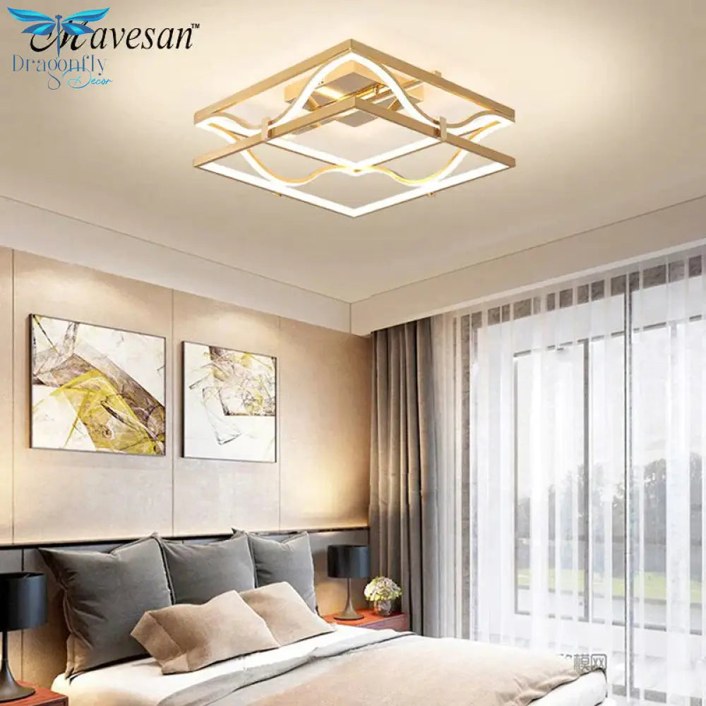 Led Ceiling Lights Gold Body Round/Square For Bedroom Support Remote Control Led Lamps