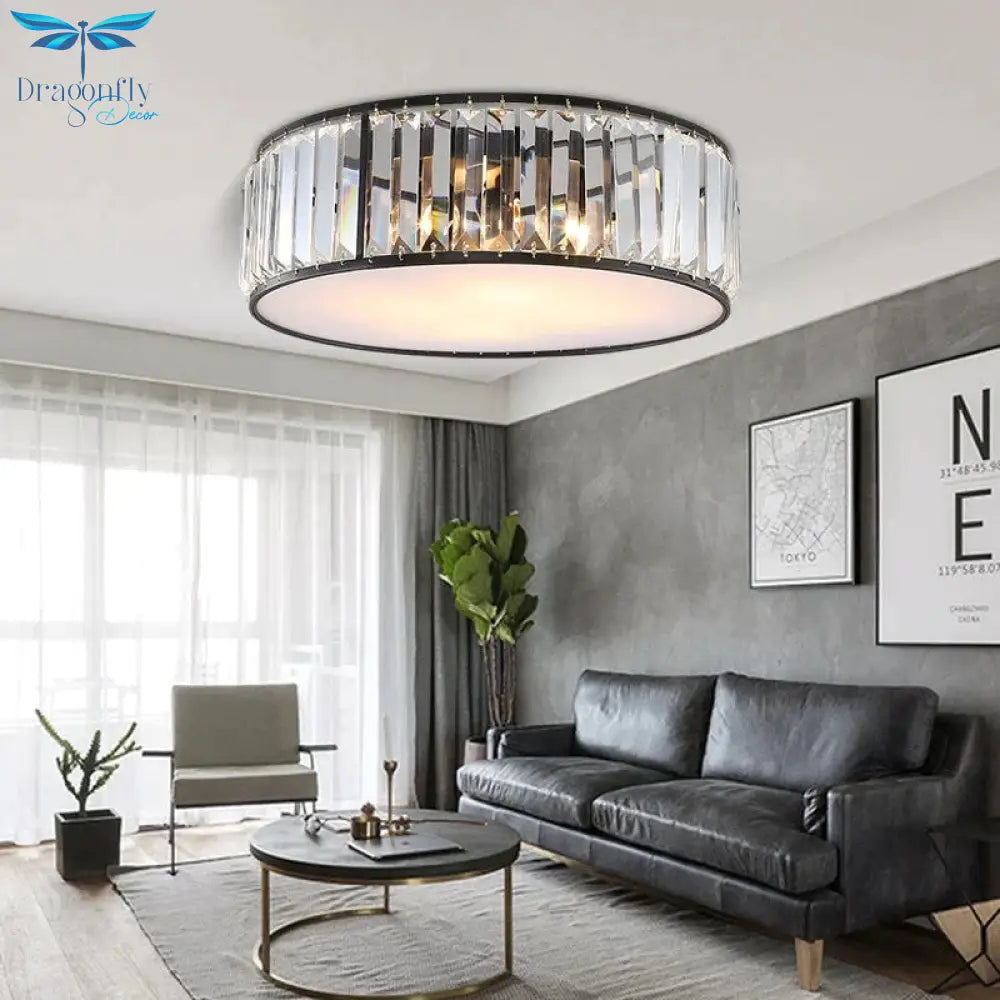 Led Ceiling Lights With K9 Crystal Modern Round Lamp Hardware Bedroom Luminaire Black Dining