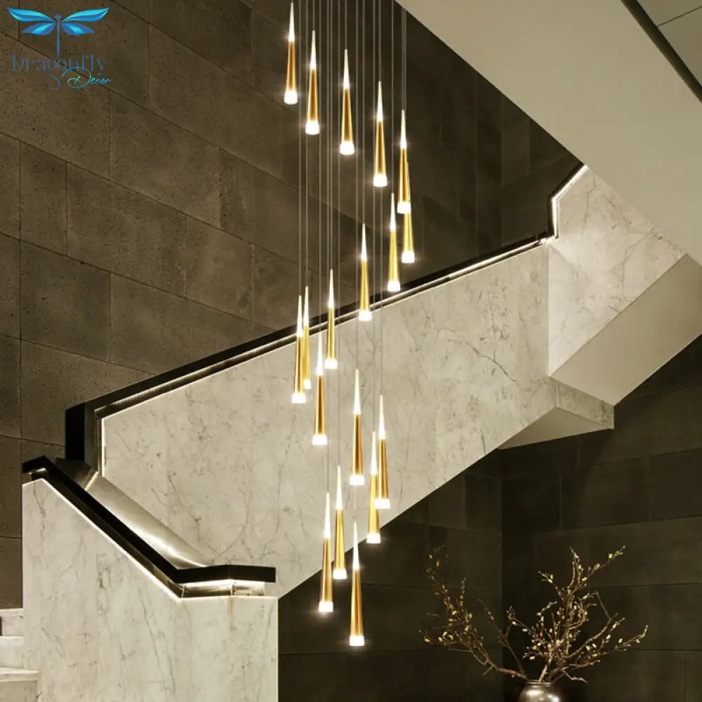 Led Chandelier Gold/Black/White/Coffe/Silver Staircase Long Pendant Lamp Duplex Building Villa