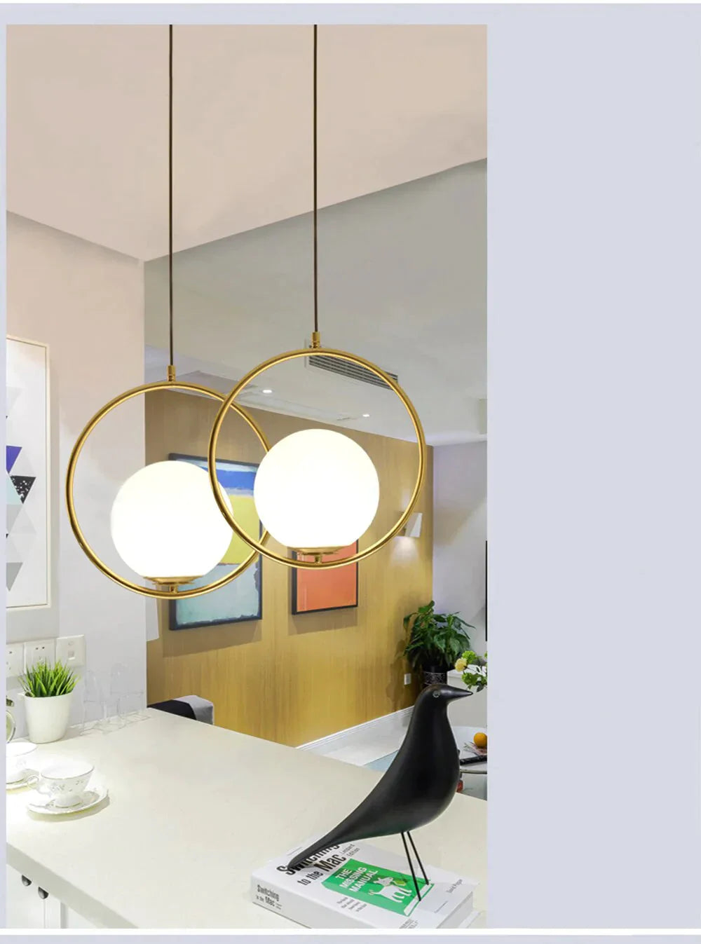 Led Creative Art Glass Ball Pendant Lights Modern Hanging Lamp E27 Black Gold Restaurant Bedroom