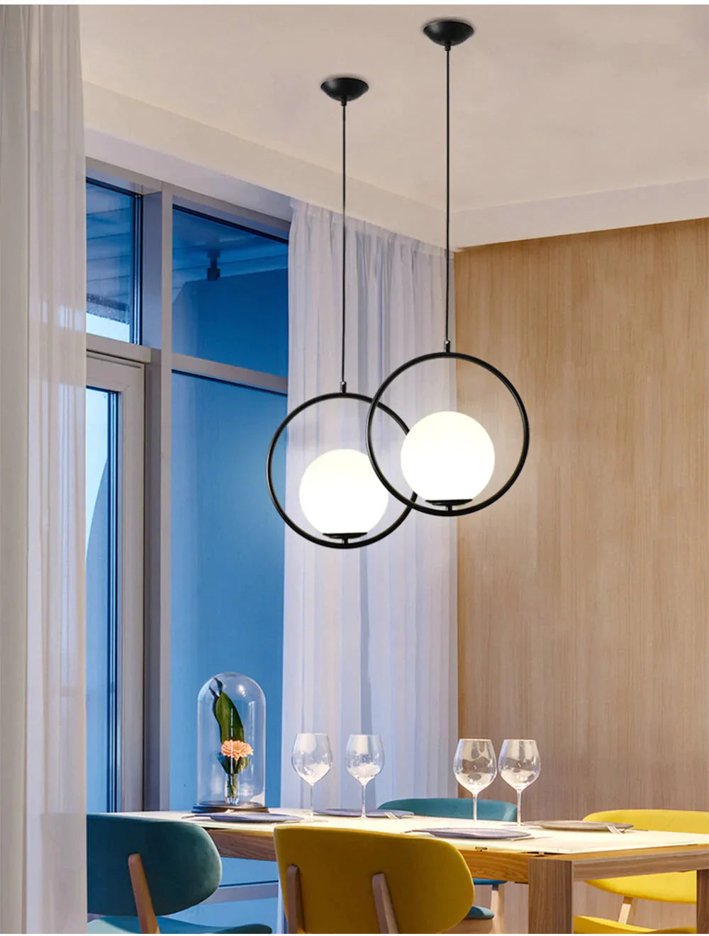 Led Creative Art Glass Ball Pendant Lights Modern Hanging Lamp E27 Black Gold Restaurant Bedroom