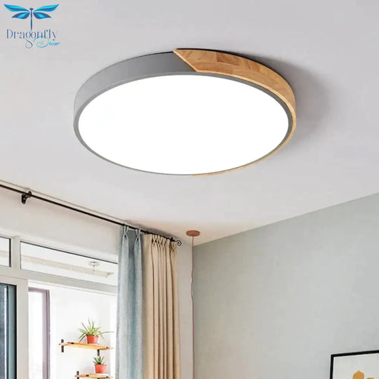 Led Discolor Ceiling Lamp Acrylic Wooden Round Multicolor 18W Surface Mounted Lighting Fixtures