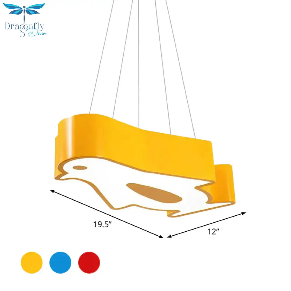 Led Hallway Flush Lighting Kids Red/Yellow/Blue Mount Light Fixture With Penguin Acrylic Shade