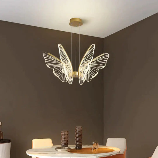 Led Iron Butterfly Three Color Dimming Glass Chandelier 3Heads / Trichromatic Light Pendant