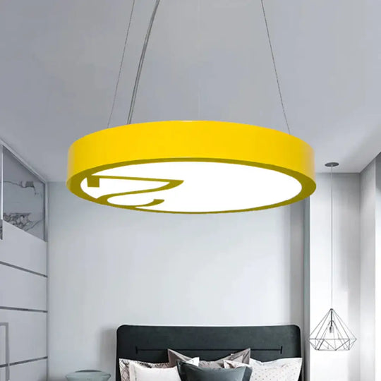 Led Living Room Chandelier Light Fixture With Round Acrylic Shade Modernism Style Yellow/Orange