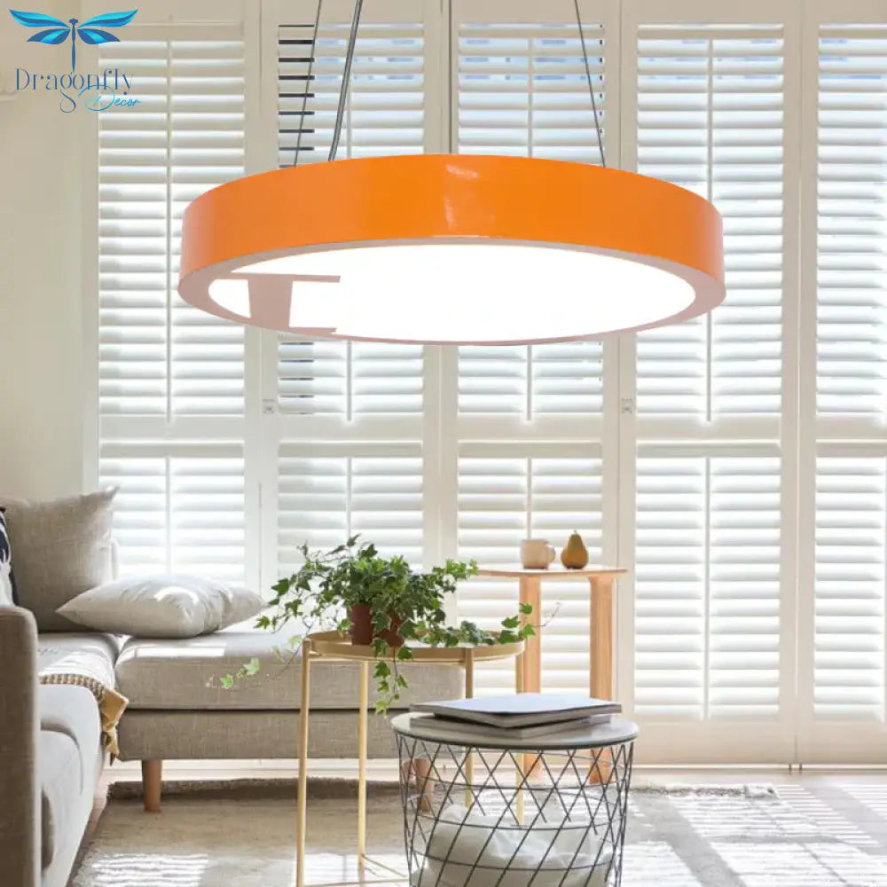 Led Living Room Chandelier Light Fixture With Round Acrylic Shade Modernism Style Yellow/Orange