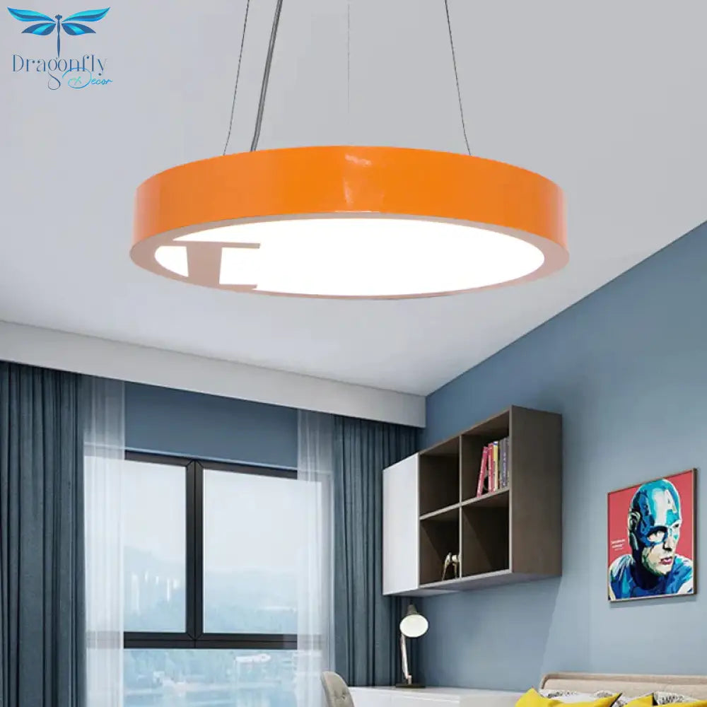 Led Living Room Chandelier Light Fixture With Round Acrylic Shade Modernism Style Yellow/Orange