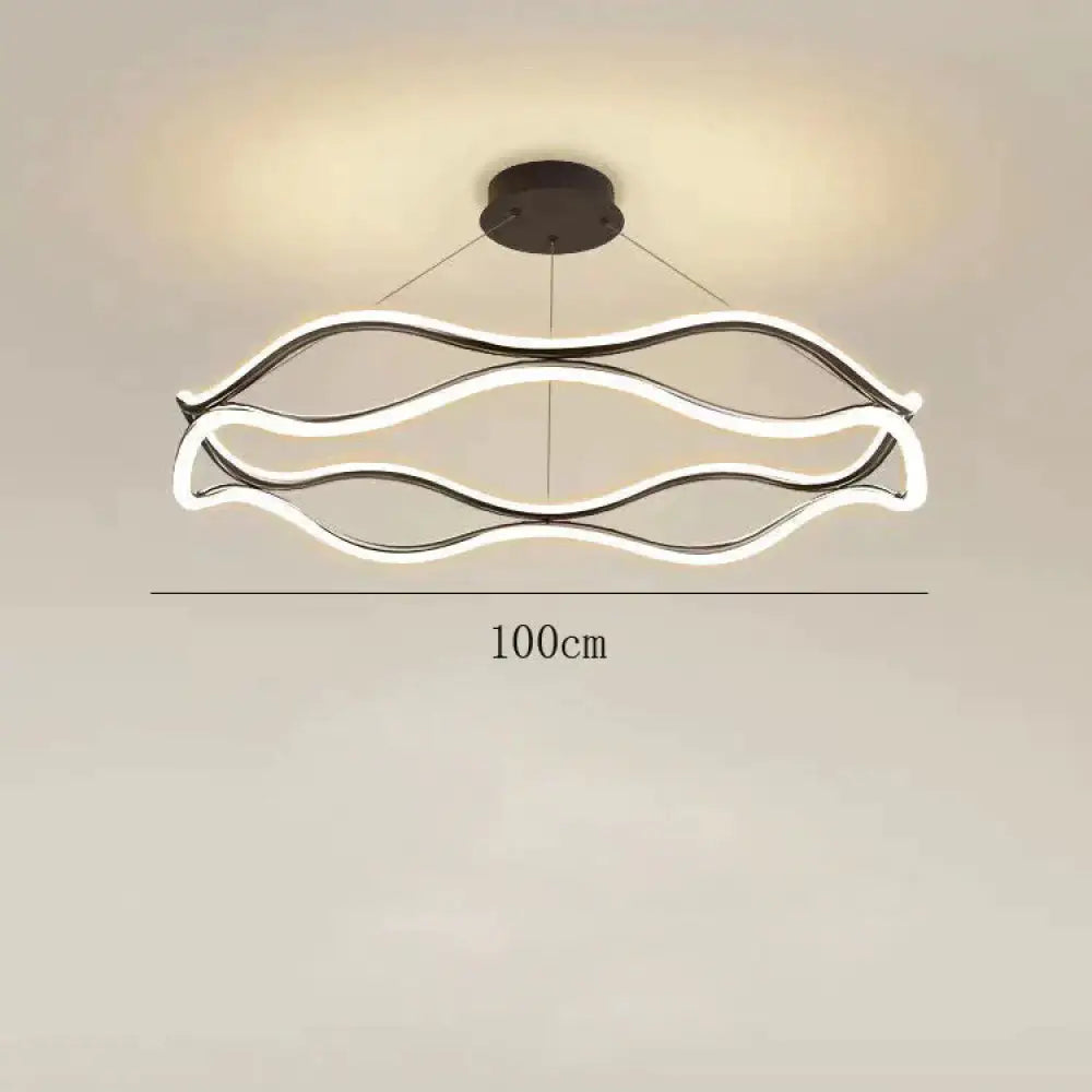 Led Living Room Simple Chandelier Creative Restaurant Bedroom Personalized Ring Black / Dia100Cm