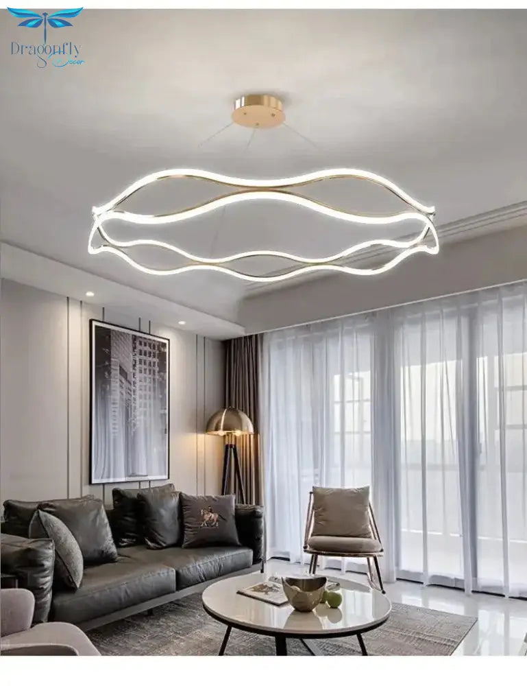 Led Living Room Simple Chandelier Creative Restaurant Bedroom Personalized Ring Pendant
