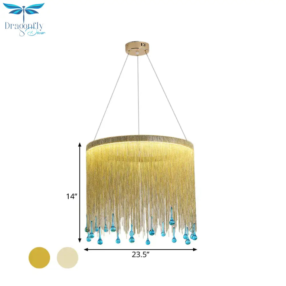 Led Metal Chandelier Light Fixture Countryside Silver/Gold Chain Fringe Living Room Ceiling Hang