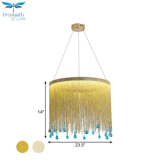 Led Metal Chandelier Light Fixture Countryside Silver/Gold Chain Fringe Living Room Ceiling Hang