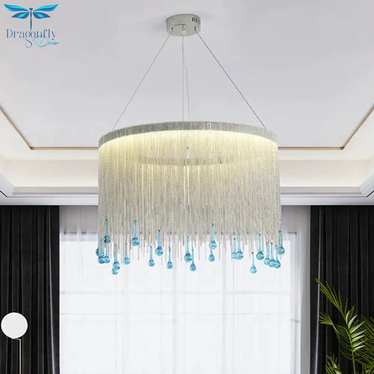 Led Metal Chandelier Light Fixture Countryside Silver/Gold Chain Fringe Living Room Ceiling Hang