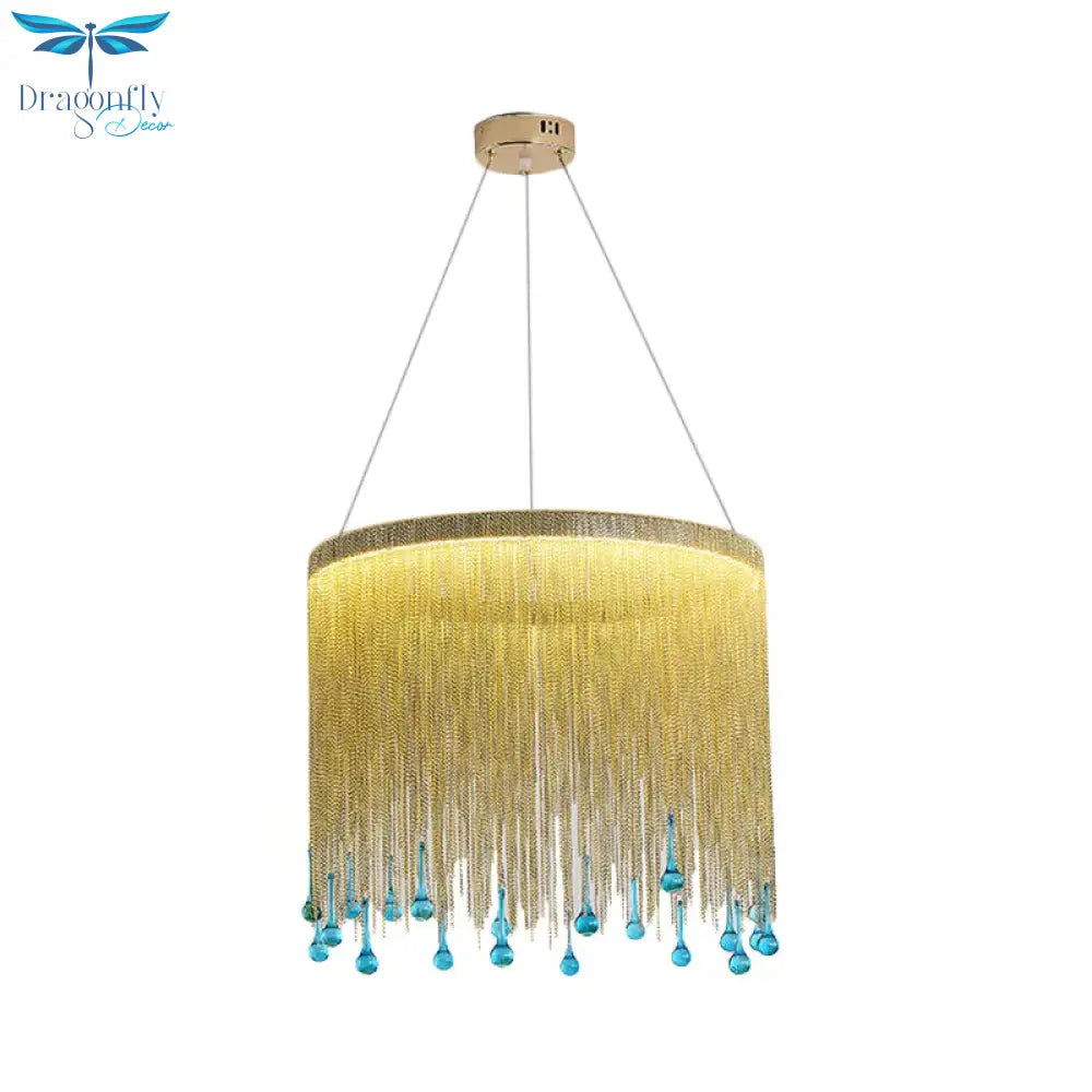 Led Metal Chandelier Light Fixture Countryside Silver/Gold Chain Fringe Living Room Ceiling Hang