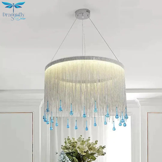 Led Metal Chandelier Light Fixture Countryside Silver/Gold Chain Fringe Living Room Ceiling Hang