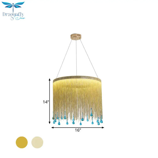 Led Metal Chandelier Light Fixture Countryside Silver/Gold Chain Fringe Living Room Ceiling Hang