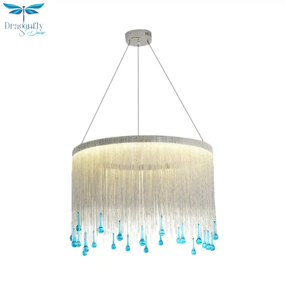 Led Metal Chandelier Light Fixture Countryside Silver/Gold Chain Fringe Living Room Ceiling Hang
