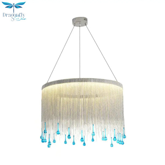 Led Metal Chandelier Light Fixture Countryside Silver/Gold Chain Fringe Living Room Ceiling Hang