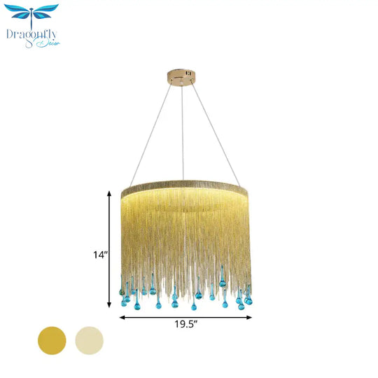 Led Metal Chandelier Light Fixture Countryside Silver/Gold Chain Fringe Living Room Ceiling Hang