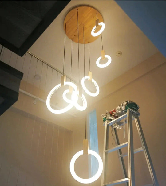 Led Nordic Wooden Iron Acryl Rings Diy Lamp Light.pendant Lights.pendant Lamp.pendant Light For