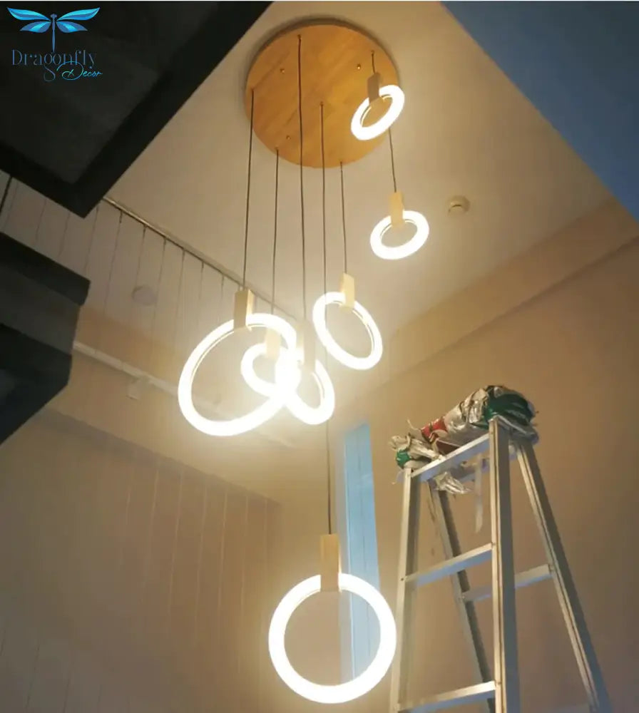 Led Nordic Wooden Iron Acryl Rings Diy Lamp Light.pendant Lights.pendant Lamp.pendant Light For
