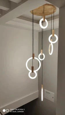 Led Nordic Wooden Iron Acryl Rings Diy Lamp Light.pendant Lights.pendant Lamp.pendant Light For