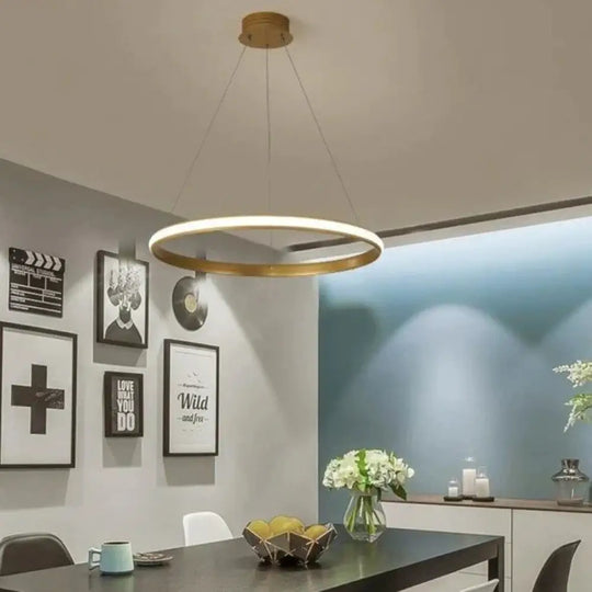 Led Pendant Lights Living Room Dining Modern Black White Golden Coffee Rings Aluminum Body Ceiling